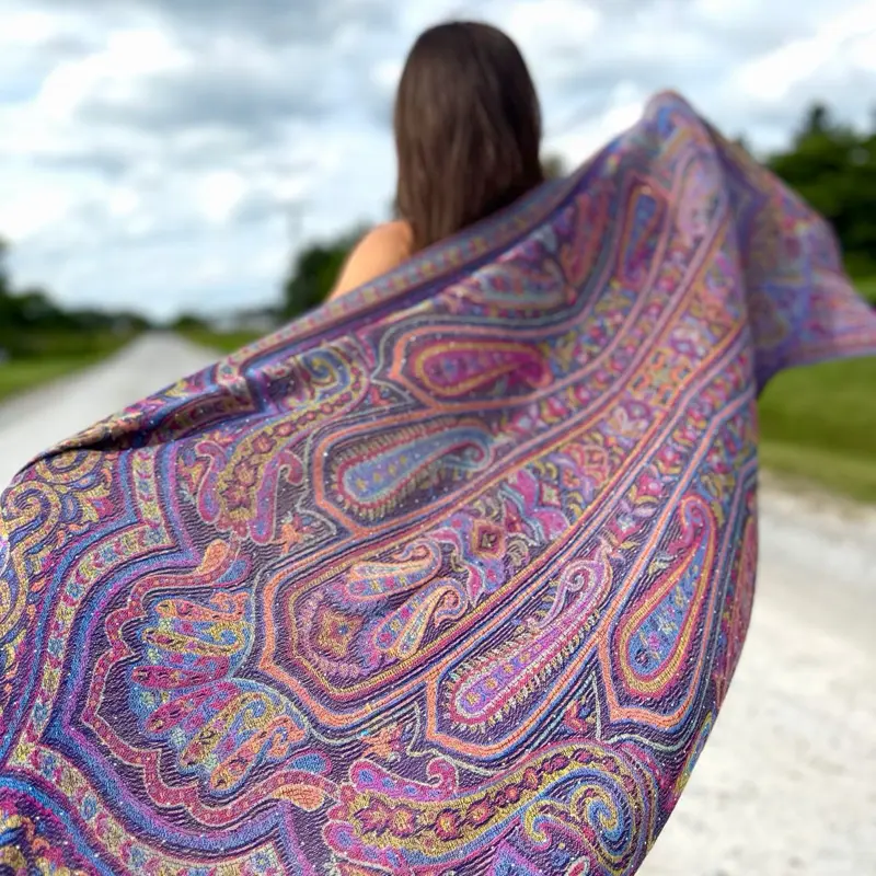 Navy Blue Multi-Color Rhinestone Pashmina Shawl