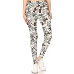 Yoga Style Banded Lined Dragonfly Print, Full Length Leggings In A Slim Fitting Style With A Banded High Waist
