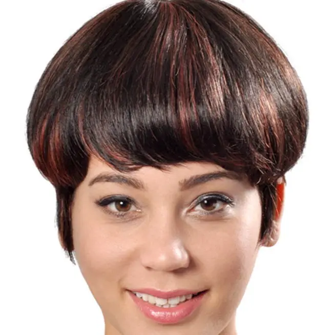 Short Pixie  Human Hair Bowl Cut Wig 90s Mushroom Style Wig