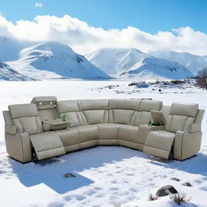 A AINEHOME Beige Breathing Leather 3-Piece Living Room Recliner Sofa Set with Modern Design and Comfortable Seating