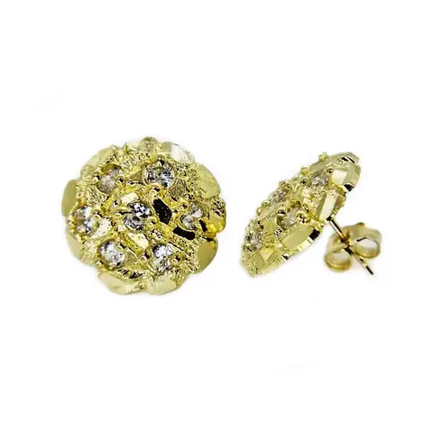 MaxBling81 14K Solid Brass Gold Nugget Statement Earrings - High Quality, Cubic Zirconia Iced Studs, 10mm (diameter) Multi-Size (12mm/14mm/16mm/20mm), Unisex Everyday Wear Costume Jewelry