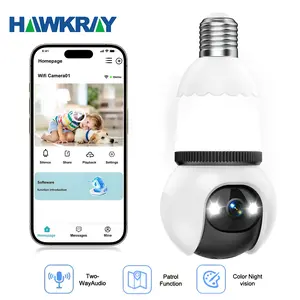 Hawkray Infrared night vision 5G and 2.4GHz wireless indoor/outdoor security camera with night vision, motion detection, 360° remote viewing, and real-time alerts Light bulb Cord