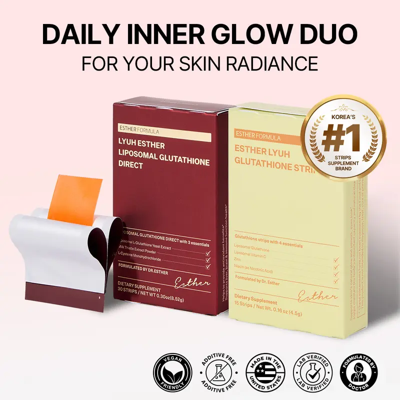 esther formula liposomal glutathione strips ESTHER FORMULA Glutathione & Ceramide Strips Set | Glow Defense Duo | (45  Strips | 30 + 15) Skin Repair Hyaluronic Acid