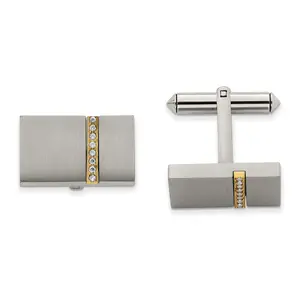 Titanium Yellow IP-Plated Cuff Links with CZ, Brushed, Engravable