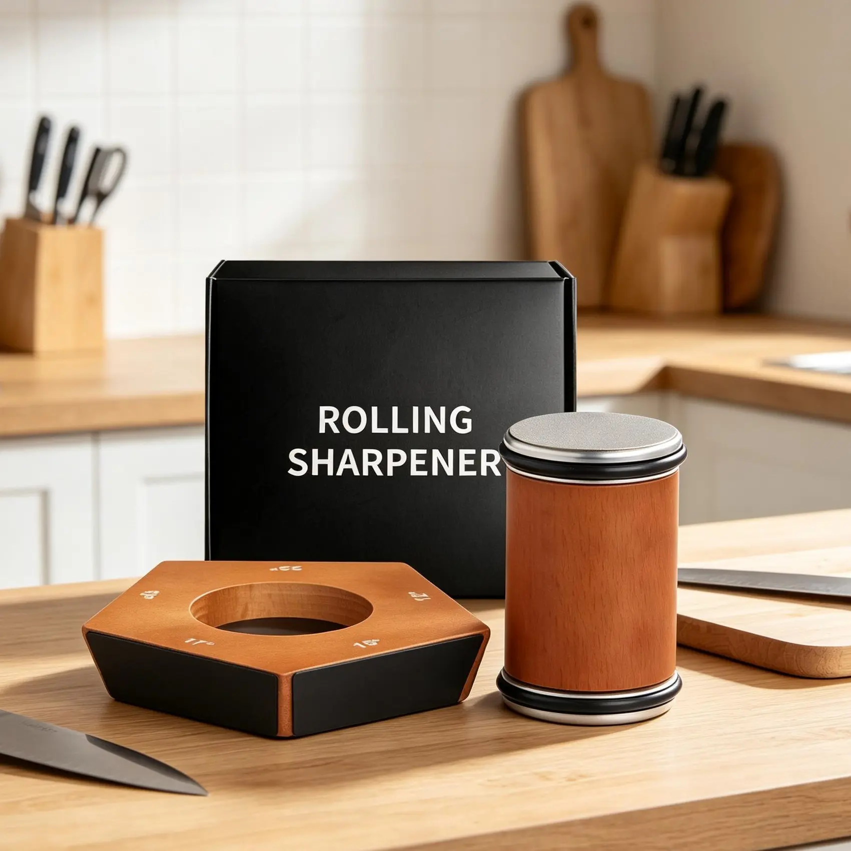 Rolling Knife Sharpener with Diamond Stone,Magnetic Rolling Sharpening Stone Kit, Knife Sharpener Kit,Multi‑Angle Manual Knife Sharpener Roller Set for Household Kitchen Knives, Kitchen Tool Kit,Repair Dull Blades, Beginner‑Friendly Sharpening Tool