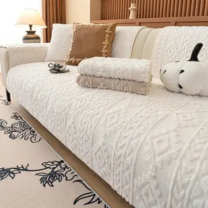 1pc Bohemian Casual Sofa Cover, Faux Rabbit Fur Sofa Slipcover with Geometric Pattern Design, Anti-slip, Scratch-resistant & Pet-friendly Sofa Protector, Suitable for 1/2/3/4-seater Sofas, All-season Room Sofa Cover, Machine Washable, Sofa Couch Covers