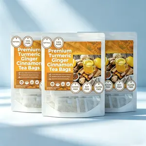 Turmeric Ginger Cinnamon Tea Bags 60x2 Sugar Free Herbal Wellness Tea for Daily Balance Digestive Support Vegan Gluten Free Natural Beverage with Lemon