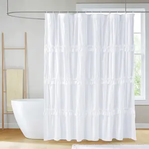 Elegant solid-color shower curtain with ruffle trim, soft and comfortable fabric, modern design for bathroom, restroom, hotel and salon decoration, an ideal gift.