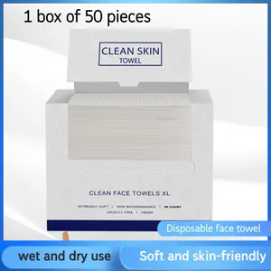 50 Pack Boxed Face Wipes, Home Use Disposable Cotton Soft Towels, Thickened Large Pure Cotton Absorbent Makeup Remover, Dry Wet Dual Use