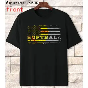 Softball Fan Tee for Summer – Distressed USA Flag Cotton Shirt