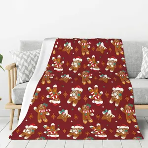Kids Christmas Gingerbread Man Blanket Throw 60"x50", Plush Flannel Xmas Blankets, Soft Warm Decorative for Kids Women