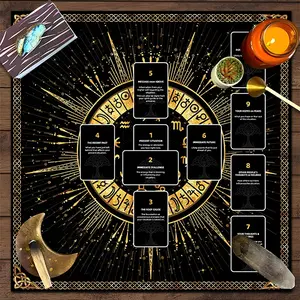 1pc Mystic Celestial Tarot Square Altar Cloth Golden Zodiac Motifs Witchy Mystical Tablecloth, Celestial Designs, Decorative Use Tarot Card Spread Reading Cloth Table Mat Decor, Tapestry Wall Hanging Home Wall Rugs, Gift for Tarot Card Novice, Halloween