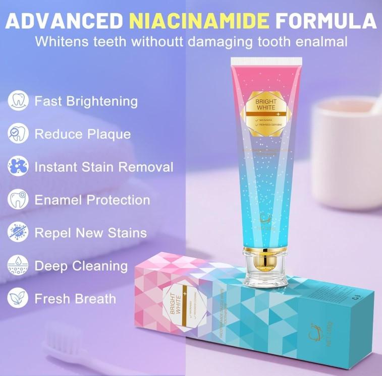 Niacinamide Whitening Toothpaste, Kimralur Triple Whitening Intensive Niacinamides Toothpastes, Fluoride-Free Formula is Suitable for Sensitive Teeth (1)