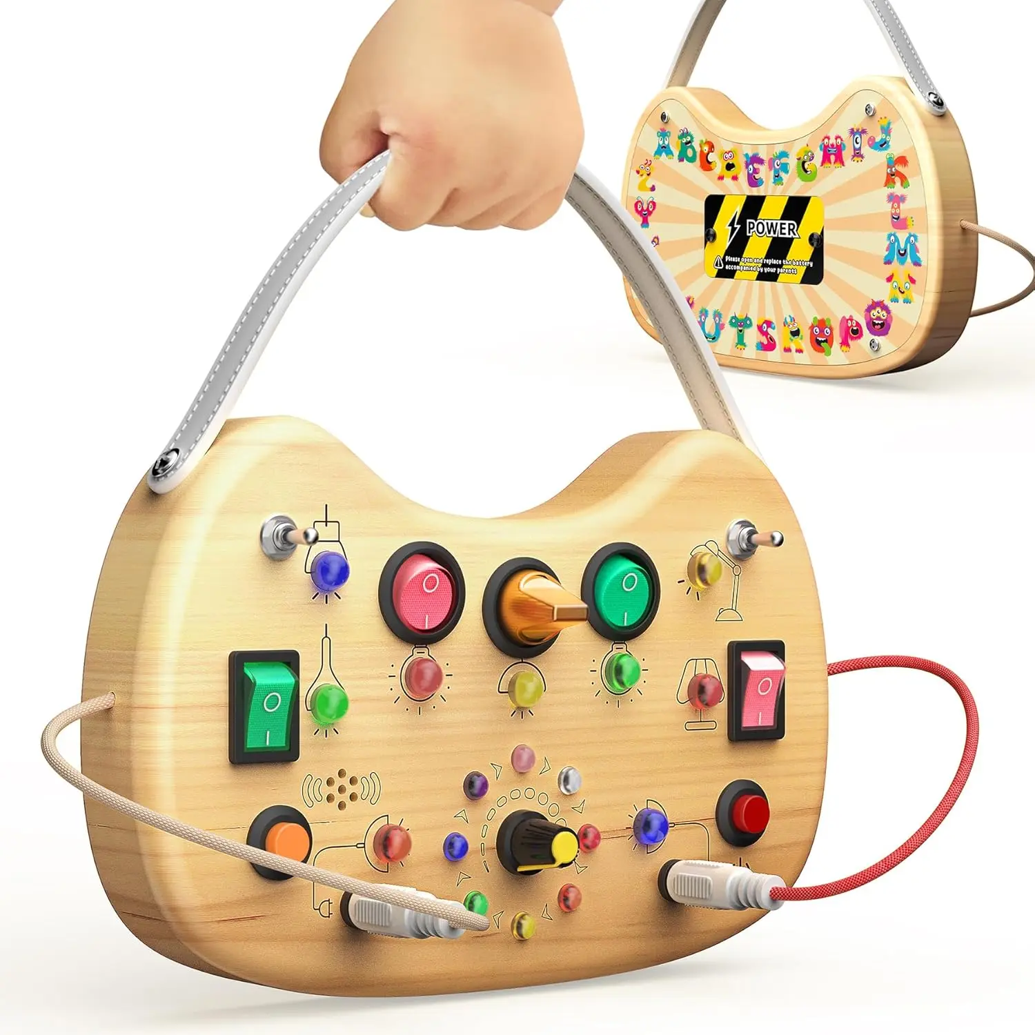 X-ITC83 Montessori Toddler Busy Board Sensory Toys for Toddlers Wooden Autism Sensory Toy, Toddler Switch Board with 17 LED Lights for Kids 1-6 Year Olds to Develop Fine Motor Skills.