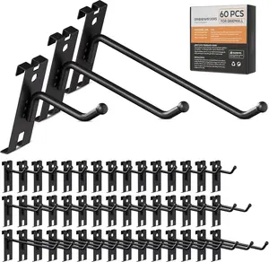 2/4/6 Inch Gridwall Hooks, 60 Pack Heavy Duty Black Display Hooks for Grid Wall Panels, Grid Wall Accessory for Storage Display Clothes in Retail Shop Garage