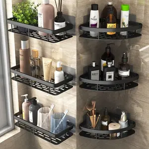 Storage Organizer Shower Shelf Bathroom Shelf Aluminum Alloy Shampoo Rack Makeup Bathroom Accessories No Drill Wall Corner Shelf