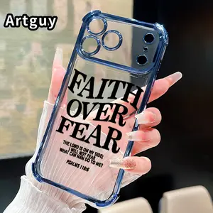 Religious Quotes Pattern Four Corner Anti-Fall Phone Case Transparent Electroplated Protective Cover for iPhone 17 Pro Max Air 16 15 Plus 14 13 12 11 E