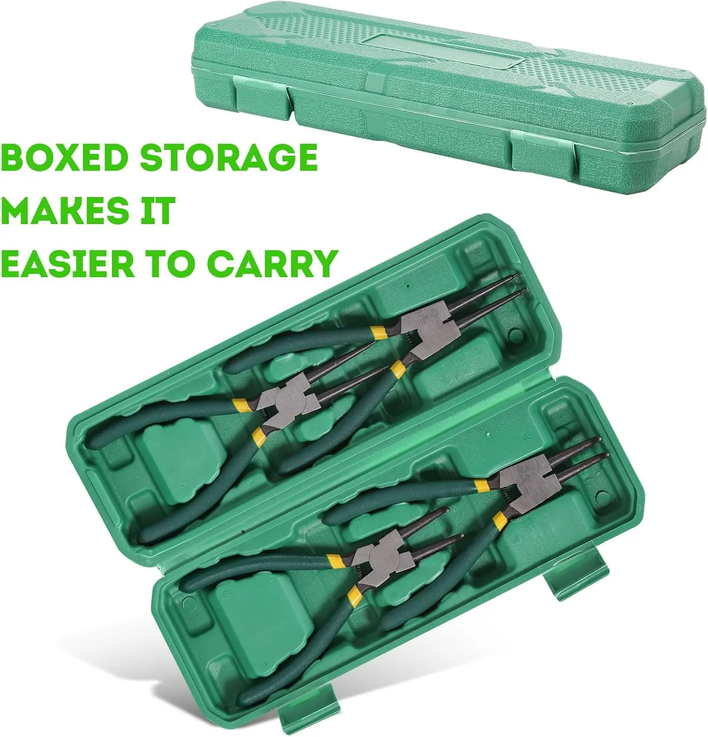 Heavy-Duty Professional Circlip Pliers Set with Storage Box - 4 Buckle Ring Pliers for Automotive Repair, Retaining Rings, Round Clips, Bearings, Gears, Easy Metal Surface Organization Automotive Repair Pliers