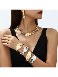 Popular European and American metal irregular geometric set necklace jewelry accessories for women, including earrings and bracelets