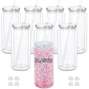 20 Oz Plastic Snowglobe Tumbler, 8 Pack Pre-Drilled Double Wall  Snow Globe Cup, Plastic Clear Cup for Snowglobe, with Clear Lid