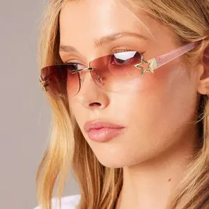 Y2K Star Decor Rimless Sunglasses | Gradient Lens | UV Protection | Trendy Frameless Shades for Women
