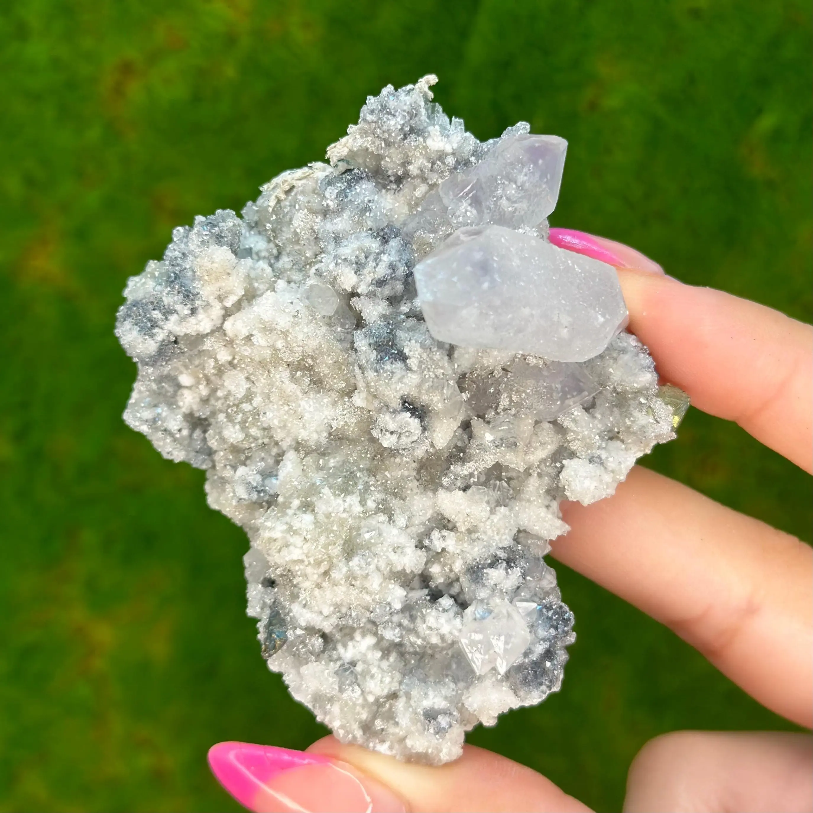 Sparkly Calcite with Amethyst and Pyrite from Zacatecas, Mexico