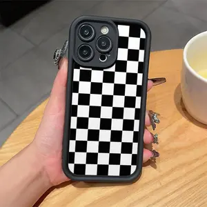Checkerboard Pattern Phone Case, Anti-drop Soft Silicone Cellphone Cover, Cute Phone Case, Decorative Phone Protector Cover Compatible with iPhone 17/16/15 Pro Max 14 13 12 11