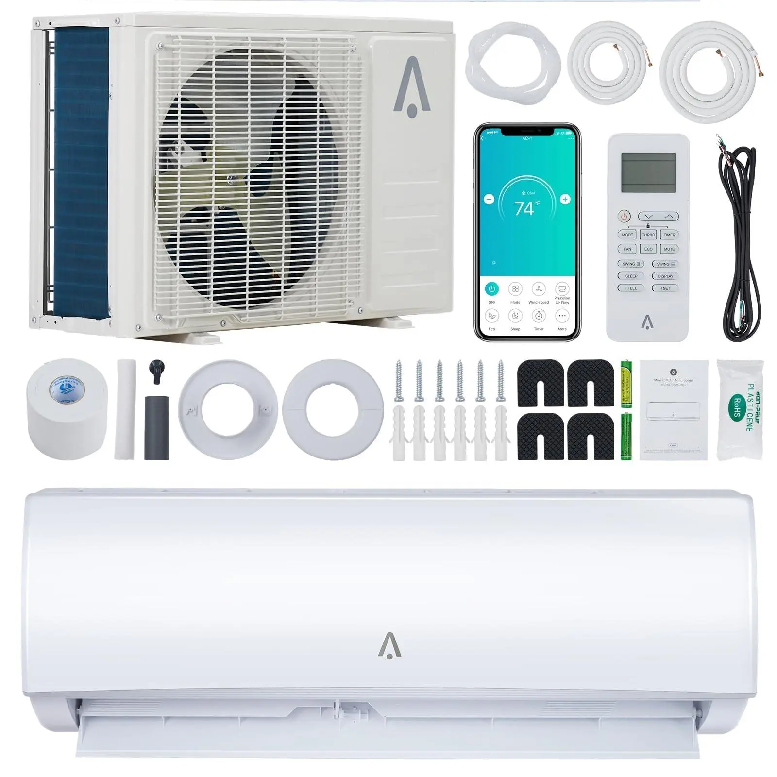 Gaomon 9000 BTU Ductless Mini Split AC-Heating System, 19 SEER2 Inverter Heat Pump, 230V WiFi Wall Mount, Up to 750 Sq Ft Coverage, Included Installation Kit, Timer, Sleep Mode, Quiet Heating Cooling Solutions