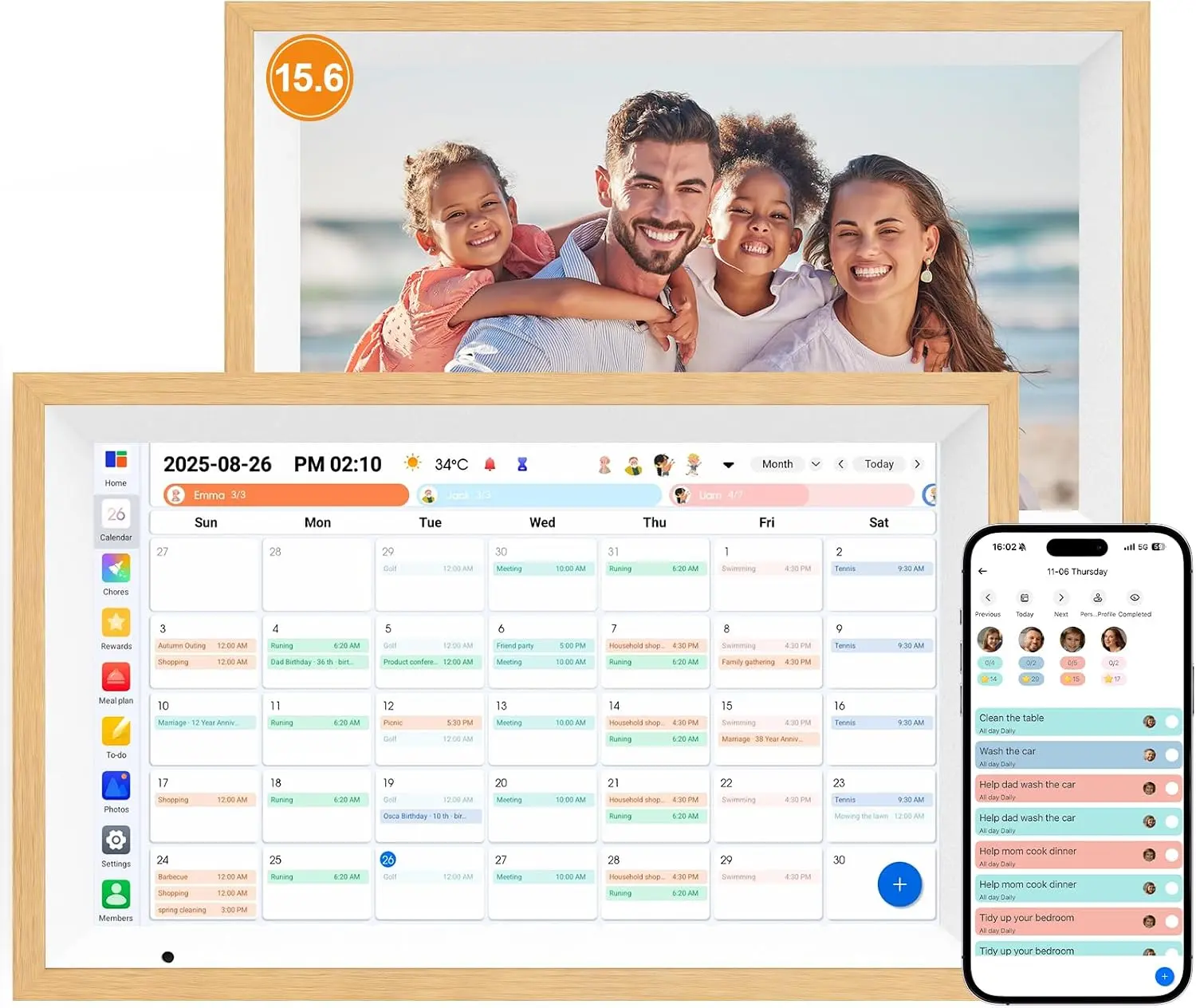 Digital Calendar 64GB WiFi Smart Calendar & Chore Chart, 1080P Interactive Touchscreen Electronic Calendar for Family Schedules, Wall/Desk Mountable Planner, 2025 Calendar-White
