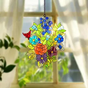 Personalized Nana Suncatcher: Family Birth Flower Suncatcher, Custom Mom Garden Gift, Stained Acrylic Style, Mother’s Day Gift for Mom Nana Wildflower Garden Gift for Grandma Mother's Day 2026, Acrylic Suncatcher, Window Hanging, Gift For Mom, Nana