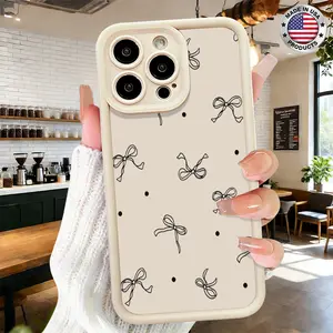 Cute Minimalist Bow Pattern Aesthetic Case for iPhone 17 16 15 14 Pro Max 13 12 11 XR XS Plus Air Slim Lightweight Shockproof Anti Drop Protective Durable TPU Cover