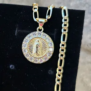 virgencita round necklace gold plated