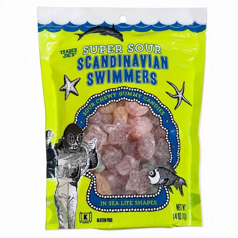 Trader Joe’s Super Sour Scandinavian Swimmers in Sea Life Shapes - 4 oz Gluten Free Snack