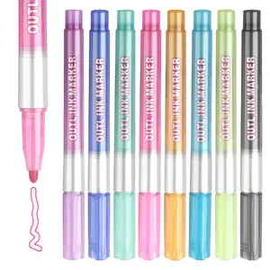 Tomorotec Self-outline Metallic Markers, Colored Double Line Pen Outline Marker Journal Pens for Drawing office accessories bible study highlighter