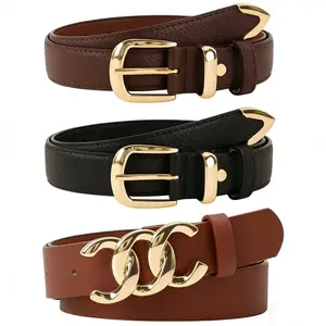 Three-piece set: elegant women’s belt, fashionable French style, interlocking buckles, suitable for summer outfits and dresses; an elegant accessory with a stylish buckle design.