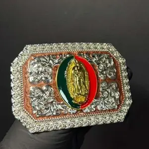 Evilla De Metal Virgen de Guadalupe For Belt 2 Inches - Elegant Stainless Steel Unisex Buckle with Virgin of Guadalupe Design