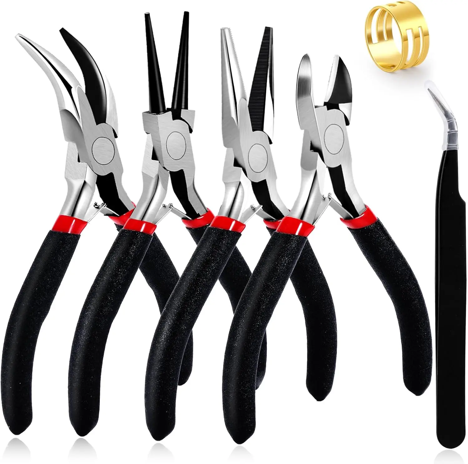 4 count  Pliers Set  Making Pliers Tools Kit Include  Making  Nose Chain Nose Round Bent Pliers Wire  for Bracelet Beading Craft  Making Supplies (Black)