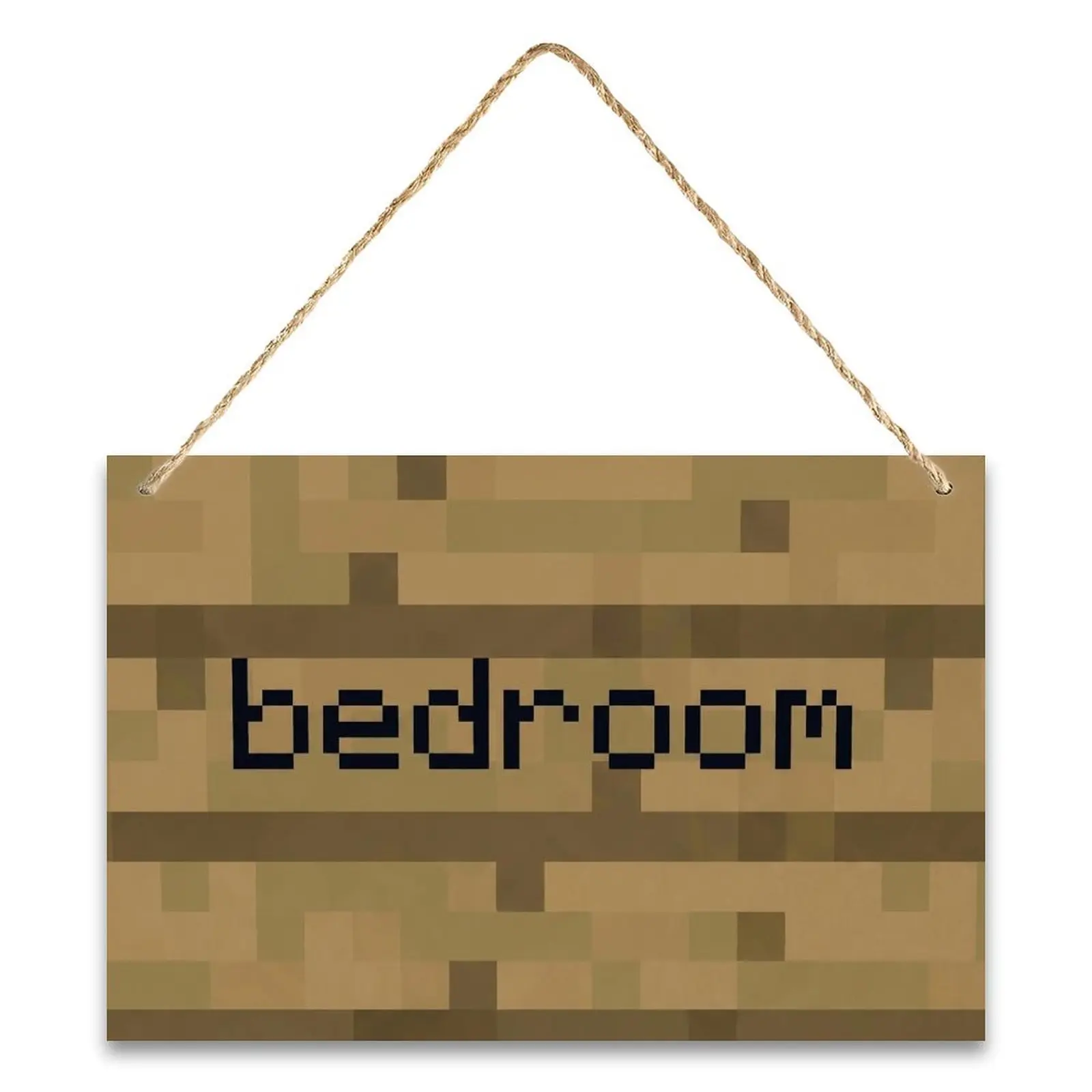 8-Bit Pixel Art Hanging Wooden Texture Canvas Plaque - Retro Gamer Wall Decor, Boy Gifts, Cool Dorm Room Decor, Voxel Print with String, Home Supplies for Bedroom Door, Geeky Gaming Setup Accessory