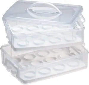 2-Layer, 24 Cupcakes Plastic Detachable Cupcake Carrier Storage Container With Lid and Handle, Freezer Dishwasher Microwave Safe