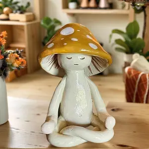 Zen Mushroom Home Decor Statue Resin Material, No Electricity Design, Ideal for Living Room & Courtyard, Perfect for Mediation & Yoga