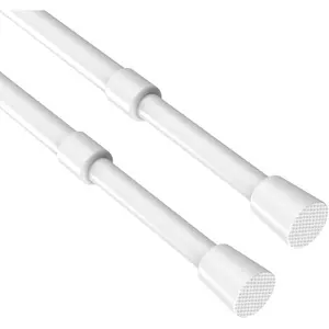 2 Pack 28-48 Inch White Adjustable No Drill Spring Tension Curtain Rods Thin Expandable Rod for Bathroom Kitchen Windows