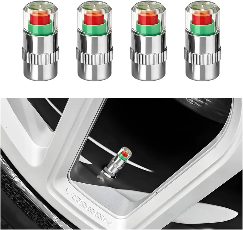 4 PCS Car Tire Pressure Monitor Valve, 24-40 PSI Vehicle Wheel Pressure Sensor Indicator, Tire Pressure Monitor Valve Stem Caps,  Automotive Air Valve Stem Covers Monitor
