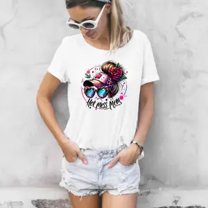 DTF Print Art Accessory - Hot Mess Mom Hat, Messy Bun Leopard Direct-To-Film Print, Ready-To-Press for T-Shirts