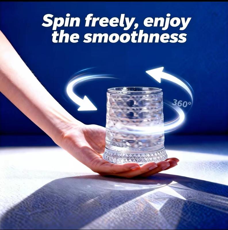 Viski Revolve Crystal Rocks Glass 10 oz Lead-Free Spinning on HiddenBump Dishwasher Safe Drinkware Cup Tumblers Home Bar Whiskey Gift Bottles  Luxury 360°Spinning CrystalGlass-Star-CutStress Relief Whiskey & Wine Glass, ElegantEuropean Barware