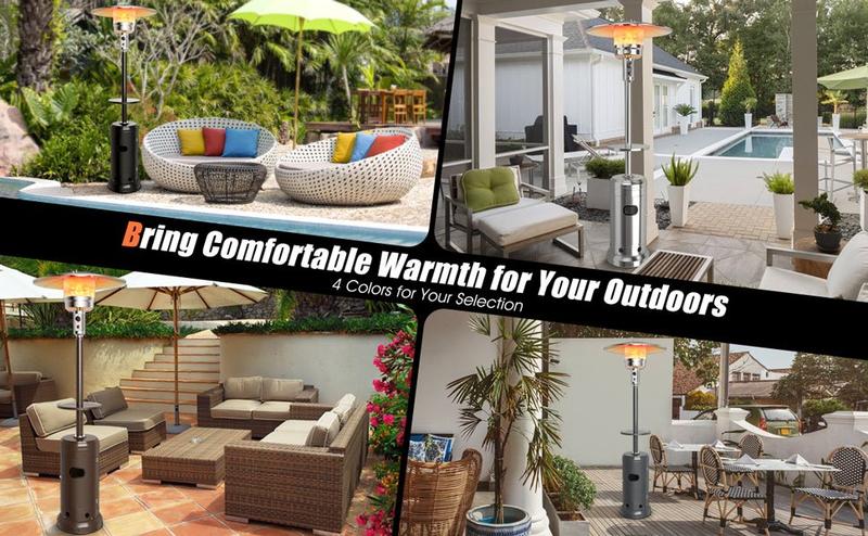 COSTWAY Propane Patio Heater with Wheels, 42000-50000 BTU Outdoor Heaters for Patio with Shelf Tabletop, Stainless Steel Burner, Auto Shut Off & Tip-Over Protection, Portable Patio Heaters for Outdoor Use