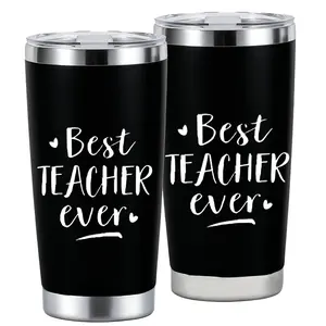 Trendy "Best Teacher Ever"Design 20oz Stainless Steel Cup, Thermal Cup, Thermos Cup with Lid ,Reusable Drinking Cup, High-Quality Water Bottle for Iced Coffee, Beer, Juice, Milk, Cold Drinks, Fashionable, Perfect Gift for Coffee Lovers, Friend, Family