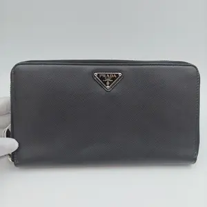 Pre-owned PRADA As Shown Small Leather Goods US215 Long Zip Wallet Saffiano Leather Black