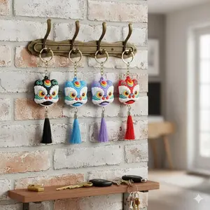 Cute Lion Dance Plush Keychain, Chinese New Year Car Ornament, Soft Plush Bag Charm, Good Luck Mascot Key Ring, Dragon Year Gift, Party Favor, Backpack Accessory