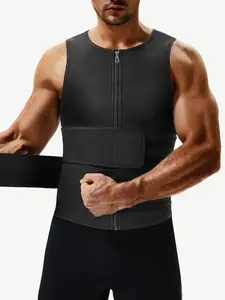 1 Count Men's Double Waistband Zipper Tank Top, Thickened Compression Vest, Adjustable Waist Trainer Shirt, Solid Color Activewear, Perfect For Gym, Fitness Training, Running, Sports & All Day Wear, Offers Reliable Core Support