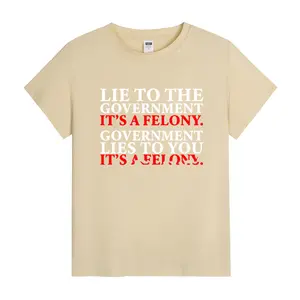 Plus-Size Milk Silk T-Shirt for Women – Oversized Loose Fit with Bold "Lies to the Government" Slogan, Round Neck Summer Tee, Perfect Holiday & Festival Gift